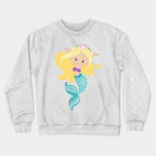 Little Mermaid, Cute Mermaid, Blonde Hair, Shells Crewneck Sweatshirt